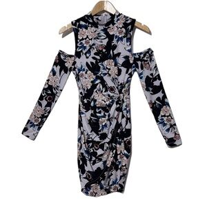 Guess Womens Twist Front Floral Cold Shouder Bodycon Mockneck Dress